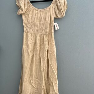 Beige Puff Sleeve Dress